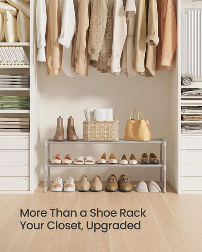 SONGMICS 2-Tier Shoe Rack - Stackable Metal Organizer for 12-15 Pairs | Gray, 11.8 x 36.2 x 14.6 Inches