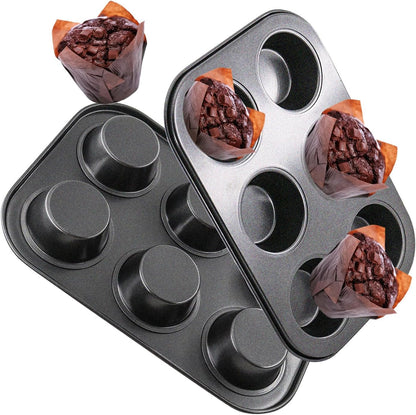 Premium Steel Muffin Pan by [Brand Name] - 2 Pack Round Bakeware for Cupcakes & Cheesecakes | 6 Cups, Black