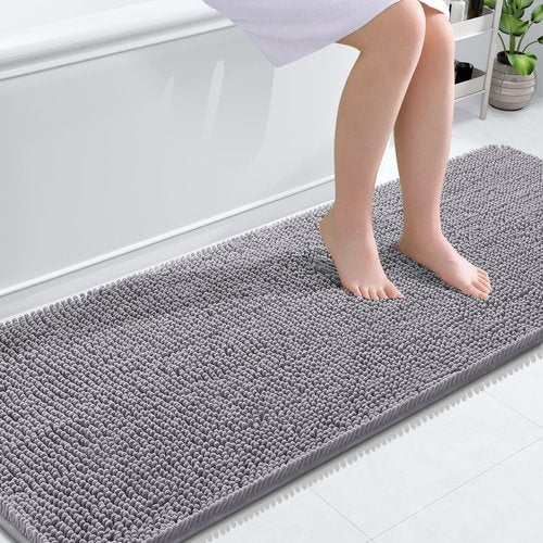 OLANLY Bathroom Rugs 70x24, Extra Soft Absorbent Chenille Bath Rugs, Rubber Backing Quick Dry, Machine Washable Bath Mats for Bathroom Floor, Tub and Shower, Home Decor Accessories, Grey