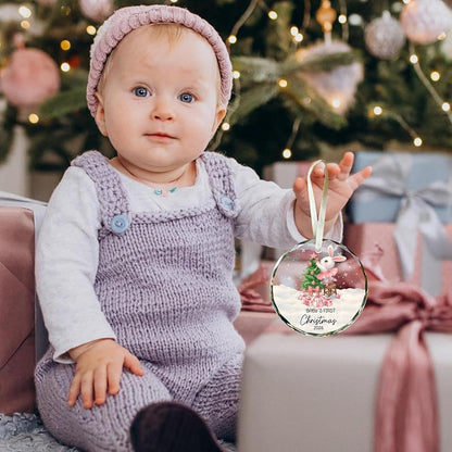 Baby Girl First Christmas Ornament 2026 - Glass Keepsake with Pink Bunny, 3.07 in, Variation: Baby 1st Christmas Pink