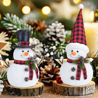 Skiennix Christmas Table Decorations - 14" Lighted Plush Snowmen & Trees | Battery Operated Ornaments