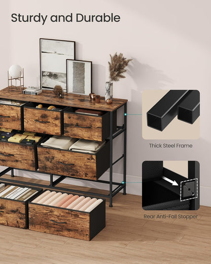 SONGMICS Dresser - 7-Drawer Storage Organizer Unit for Bedroom & Entryway - Rustic Brown & Ink Black