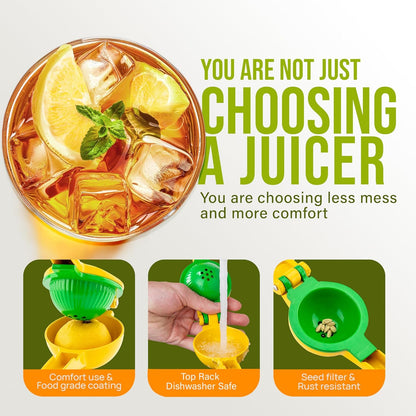 Zulay Kitchen 2-in-1 Lemon Squeezer - Max Extraction Hand Juicer for Easy Citrus Juicing - Yellow/Green