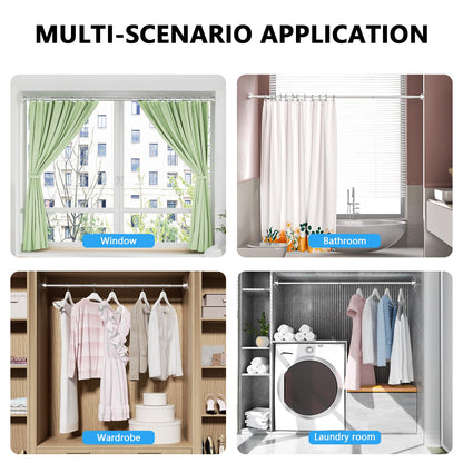 Shower Curtain Rod 27-79 Inches, Adjustable Tension Shower Rod No Drilling, No Slip, Spring Tension Curtain Rod for Bathroom Kitchen Closet Windows - Silver