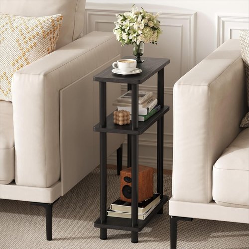 Apicizon Small Narrow Side Table - 3-Tier Slim End Table with Storage Shelf | Black for Small Spaces
