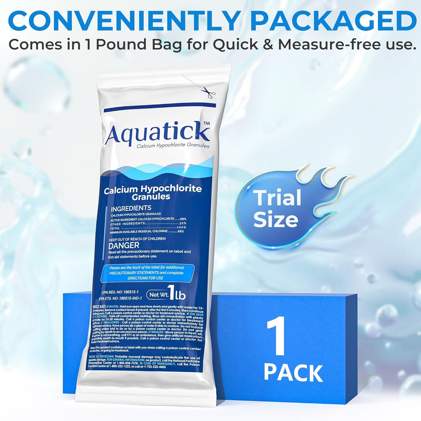 Pro-Grade Chlorine Pool Shock - 68% Cal-Hypo Granular Sanitizer for Crystal Clear Water | 1lb