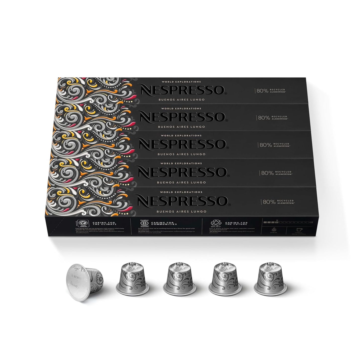 Nespresso Buenos Aires Lungo Capsules - Light Roast Espresso Coffee Pods | 50 Count