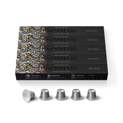 Nespresso Buenos Aires Lungo Capsules - Light Roast Espresso Coffee Pods | 50 Count