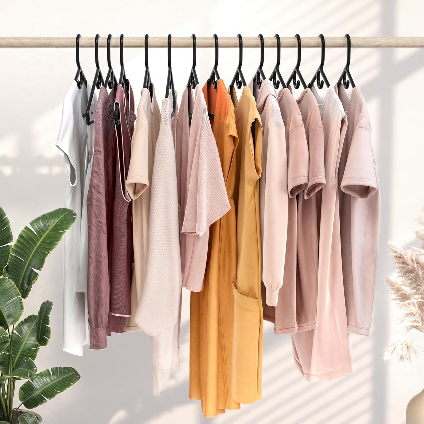 Neaterize Heavy Duty Black Plastic Clothes Hangers - 12 Pack for Coats, Jackets & Suits | Essential Closet Organizer