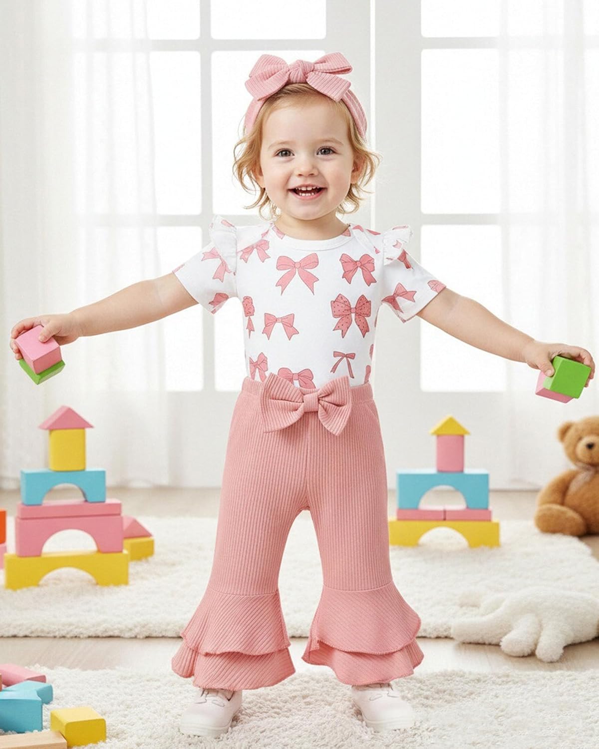 Renotemy Newborn Baby Girl Clothes - Cute Infant Romper & Bell Bottom Pant Set | Preemie to 12 Months
