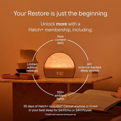 Hatch Restore 3 Sunrise Alarm Clock - Smart Sound Machine & Light for Screen-Free Sleep (Greige)
