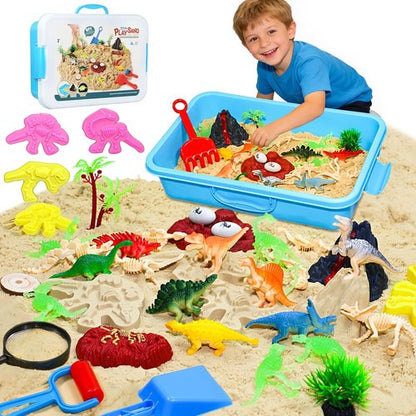 Dinosaur Sensory Bin - Engaging Magic Sand Kit with Dino Figures & Tools | Perfect Gift for Kids 3+