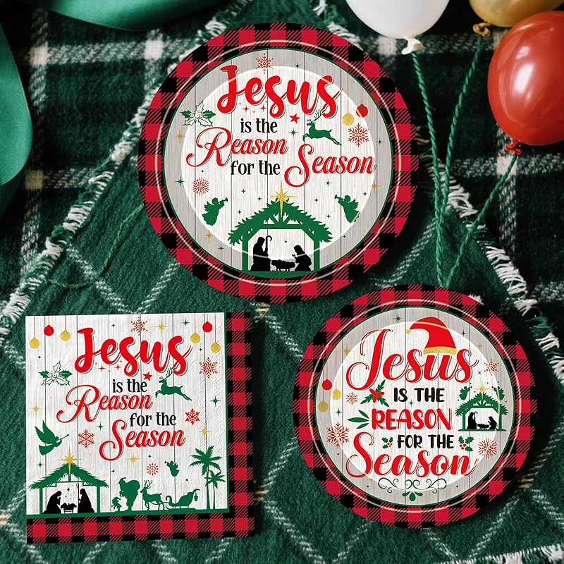 Jesus Is the Reason for the Season Christmas Plates - 9" Dinner Plates, 24 Count - Variation: Jesus Is Reason