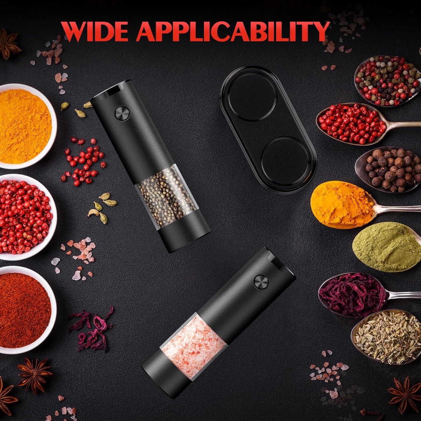 Skiennix Electric Salt and Pepper Grinder Set - Automatic Battery Operated | Adjustable Coarseness, LED Light, Large Capacity