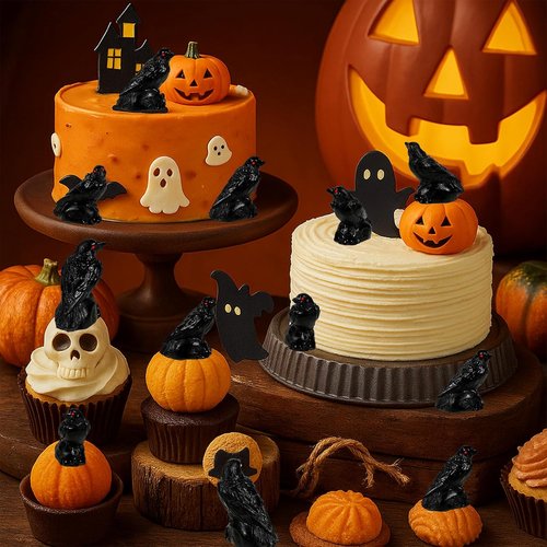 Bbiamsleep Mini Black Raven Figurines - 60 Pcs Halloween Decor for Miniature Houses