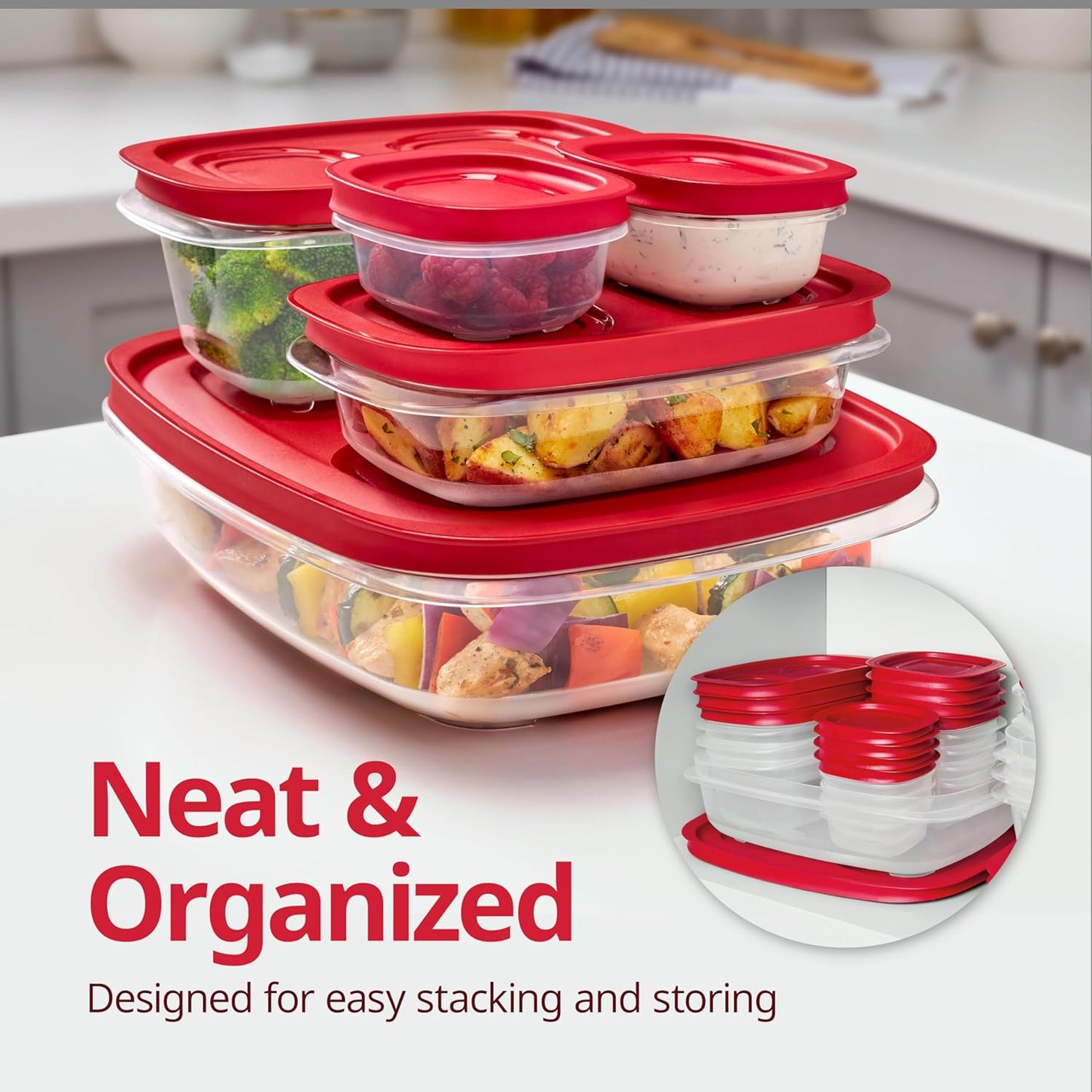 Rubbermaid EasyStore 34-Piece Food Storage Container Set - Rectangle, Square & Round with Lids