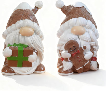 Regine Switzerland Gnome Christmas Decorations - 2Pcs Resin Gingerbread Gnomes | 4.5 Inch Table Decor Gifts for Women