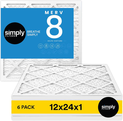 Simply 12x24 Air Filter - MERV 8, 6-Pack for Home AC & HVAC | Dust, Pet & Allergy Control