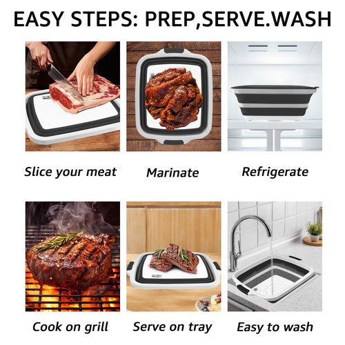 BBQ Prep Tub 16L, Collapsible Cutting Board, BBQ Blanket & Chicken Claws, All in One set for Marinating, Shredding & Grilling – Perfect Meat Prep Tub for Outdoor Cooking & Picnics