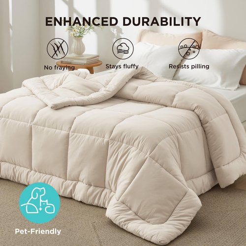 Bedsure Comforter Duvet Insert - Quilted Comforters Cal King Size, All Season Duvet, GentleSoft Down Alternative Bedding, with 8 Tabs, Gifts for Women/Men, Linen, California King 96 X 102 Inches