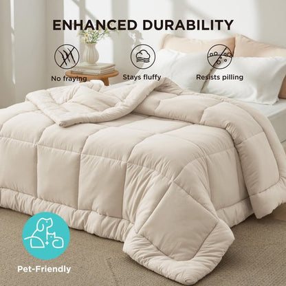 Bedsure Comforter Duvet Insert - Quilted Comforters Cal King Size, All Season Duvet, GentleSoft Down Alternative Bedding, with 8 Tabs, Gifts for Women/Men, Linen, California King 96 X 102 Inches