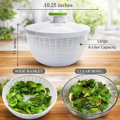 Brieftons 6.2-Quart Salad Spinner - Easy One-Handed Pump for Washing & Drying Greens, Vegetables, Fruits