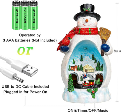 Snowman Figurine - Lighted Christmas Village with Animated Train | Battery & USB Powered Holiday Decor