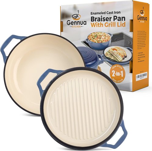 Le Creuset 2-in-1 Enameled Cast Iron Braiser Pan - 3.3-Quart Dutch Oven & Grill Lid Combo
