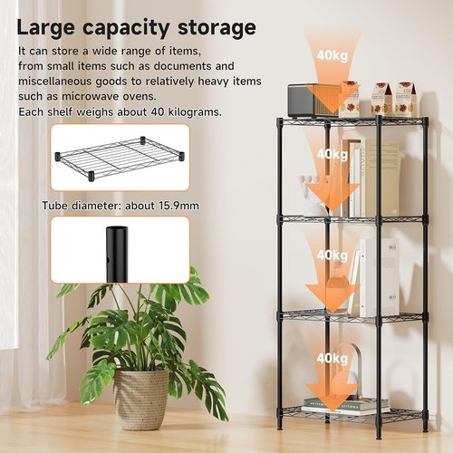 IZEUK 4-Tier Metal Wire Shelf Unit - Versatile Black Storage Rack for Kitchen, Bedroom & Laundry Room | 17.7" W x 11.8" D x 41.9" H
