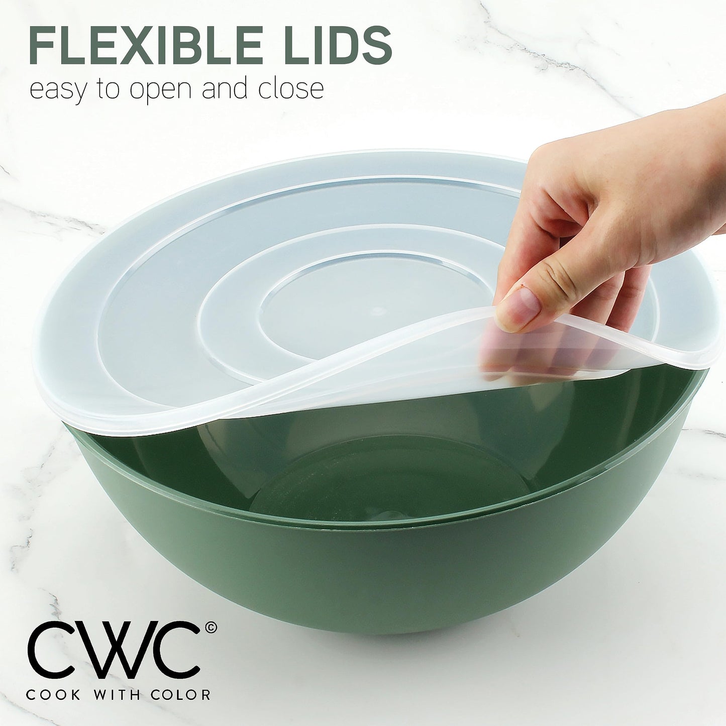 COOK WITH COLOR Mixing Bowls with Lids - 12 Piece Plastic Nesting Bowls Set includes 6 Prep Bowls and 6 Lids, Microwave Safe Mixing Bowl Set (Sage)