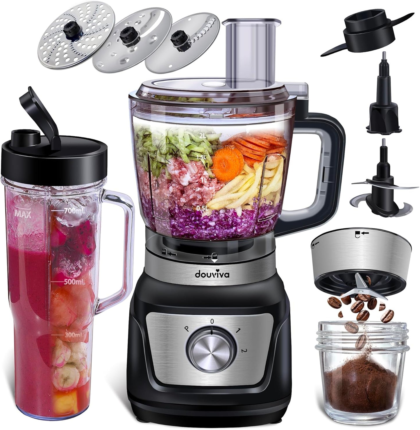 Skiennix Food Processor Blender Combo - 3-in-1 Kitchen Blender with 8-Cup Bowl & 24oz To-Go Cup
