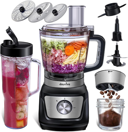 Skiennix Food Processor Blender Combo - 3-in-1 Kitchen Blender with 8-Cup Bowl & 24oz To-Go Cup