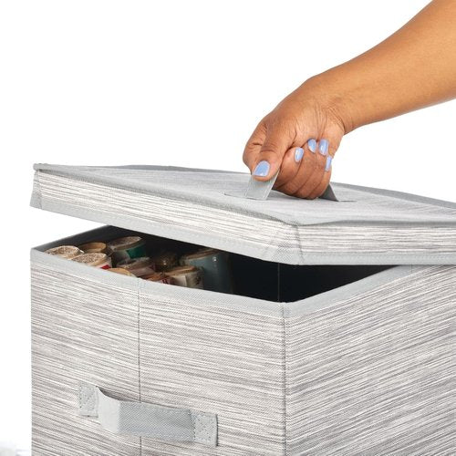 mDesign Gift-Wrapping Paper Storage Box - Tall Organizer with Handles & Removable Lid | Stripe, Taupe/Tan
