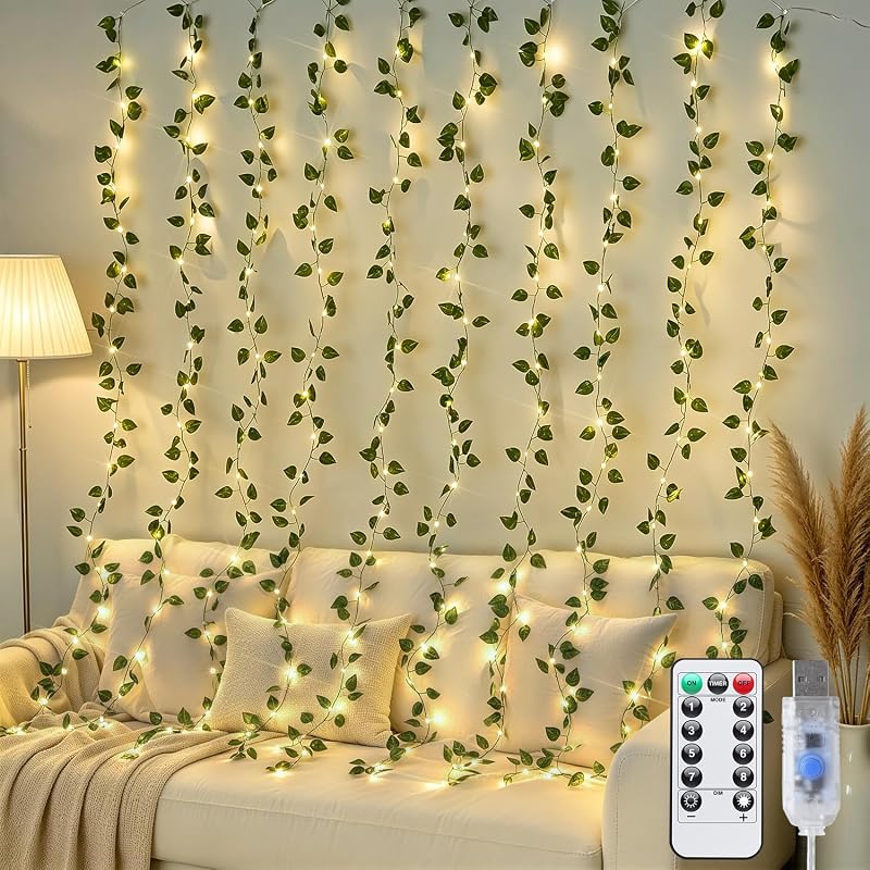 JMEXSUSS Pothos Curtain Lights with 200 LEDs, 6.5ft x 6.5ft USB Vine Lights - Variation: Pothos+6.5x6.5ft