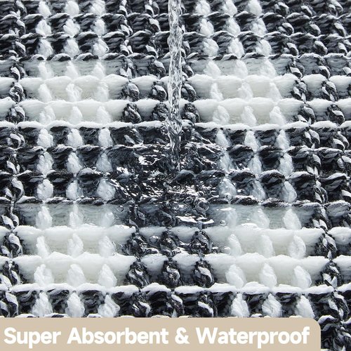 TYUU Waffle Bath Mat, Boho Bathroom Rugs Non Slip Washable Absorbent Checkered Bathroom Mat Quick Dry Farmhouse Bathroom Decor, 24"x16" Black and White
