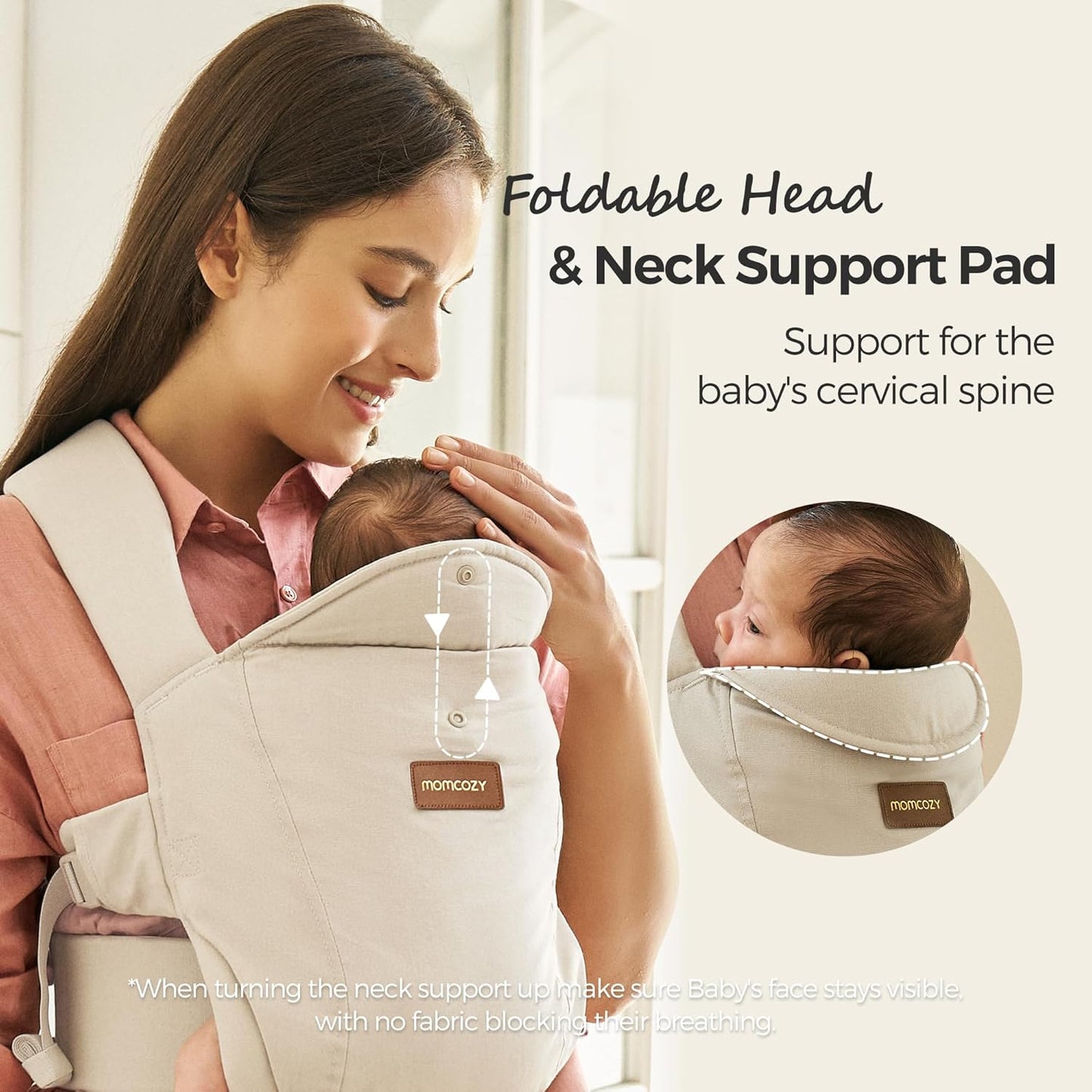 Momcozy Newborn Carrier WeeSnug - Lightweight, Ergonomic Comfort for 7-25 lbs | Hands-Free Support in Khaki