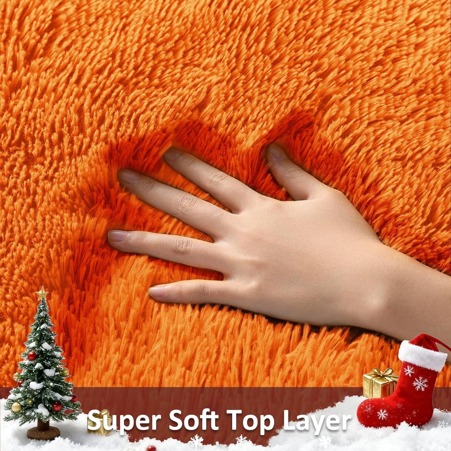 Ophanie Orange Fall Area Rug - Plush Soft Shaggy Carpet for Bedroom & Living Room | 4x6 Indoor Decor