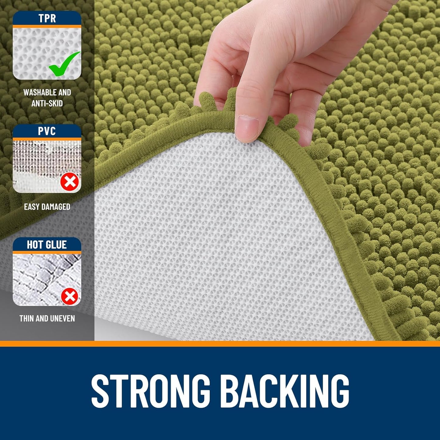 OLANLY Bathroom Rugs - Extra Soft Chenille Bath Mats with Rubber Backing | 30x20, Quick Dry, Willow Green