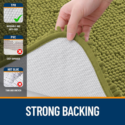 OLANLY Bathroom Rugs - Extra Soft Chenille Bath Mats with Rubber Backing | 30x20, Quick Dry, Willow Green