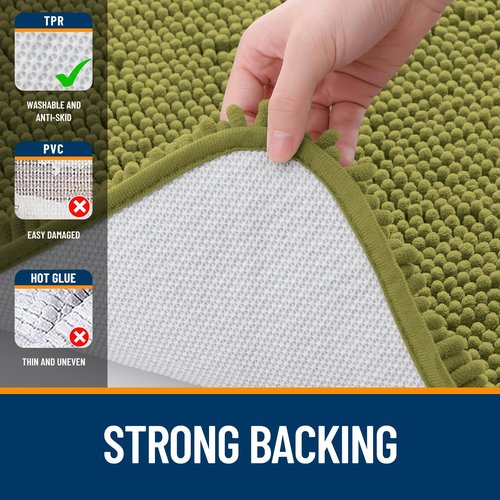 OLANLY Bathroom Rugs 30x20, Extra Soft Absorbent Chenille Bath Rugs, Rubber Backing Quick Dry, Machine Washable Bath Mats for Bathroom Floor, Tub and Shower, Home Decor Accessories, Willow Green