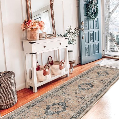 Hallway Washable Runner Rug - Vintage Soft Non-Slip 2x7 Entryway Carpet | Ideal for Kitchen & Living Room (Orange)
