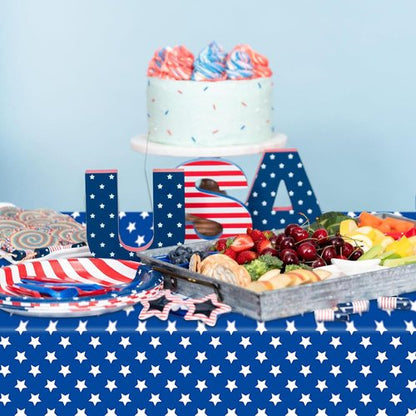 Augisteen Patriotic Plastic Tablecloth - American Flag Design for 4th of July | 54" x 108" Disposable Cover