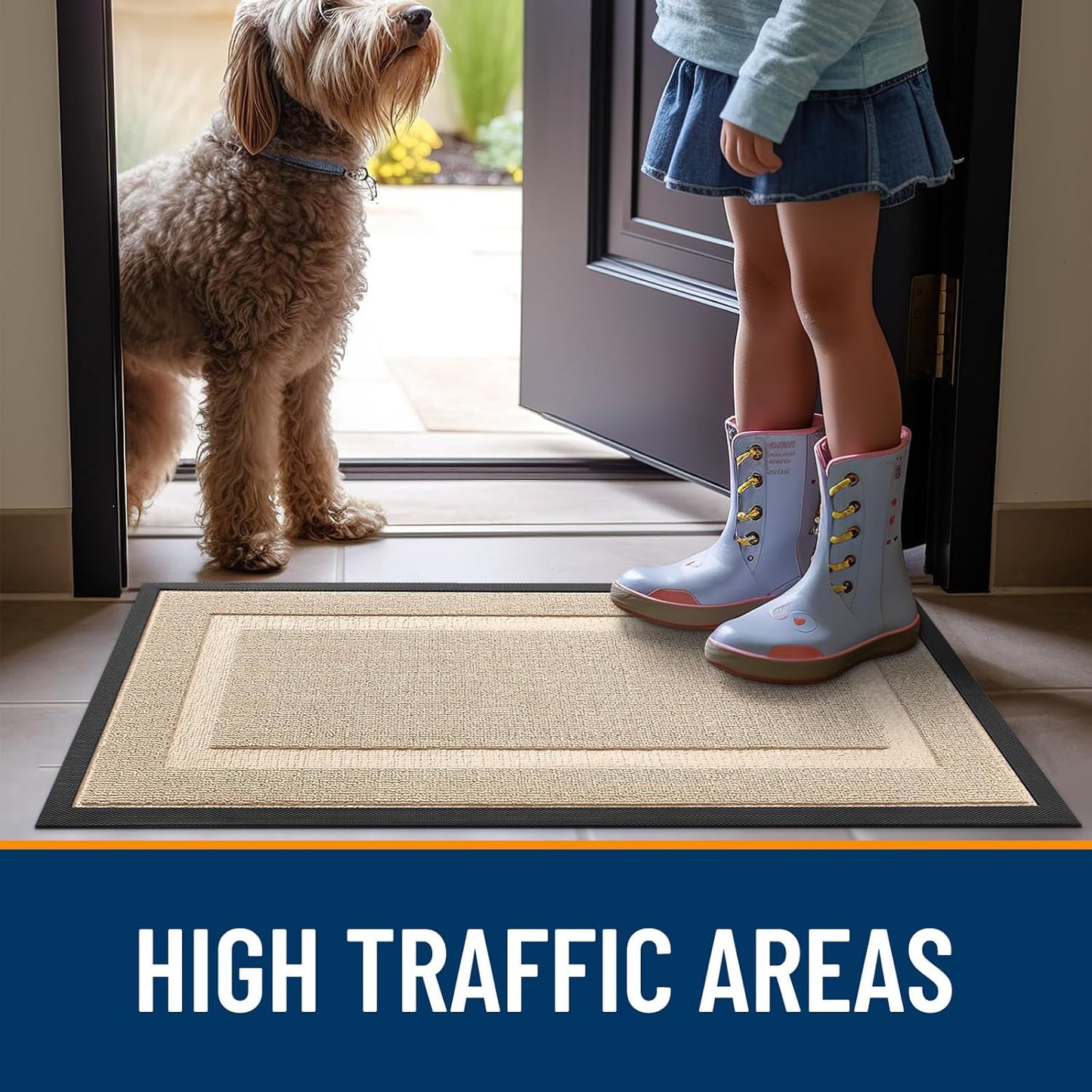 OLANLY Indoor Outdoor Front Door Mat - Waterproof All-Season Doormat, Sturdy Rubber, 47x23, Off-White