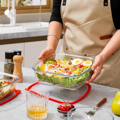 NUTRIUPS 9x9 Square Glass Baking Dish Set - Large 2.75QT Oven Safe with Lid | Red, 2 Pack