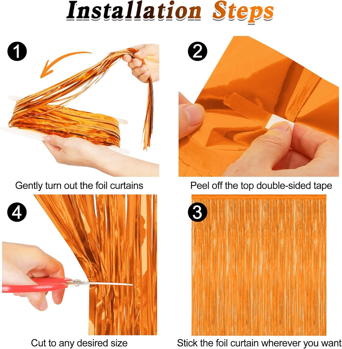 Skiennix 2 Pack Backdrop Curtains - 3.28 FT x 7.05 FT Orange Tinsel Foil Curtains for Parties