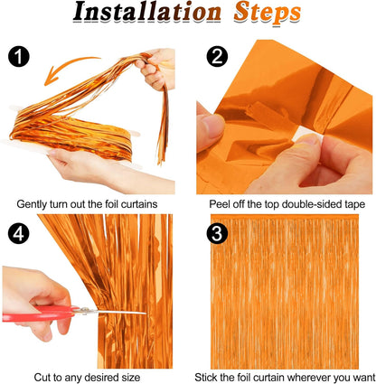 Skiennix 2 Pack Backdrop Curtains - 3.28 FT x 7.05 FT Orange Tinsel Foil Curtains for Parties