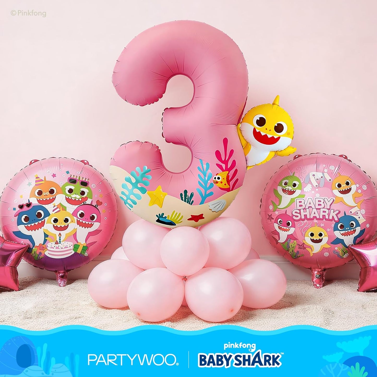 PartyWoo Pink Foil Number 3 Balloon - 40 Inch Mylar Helium Birthday Decoration for Kids' Parties
