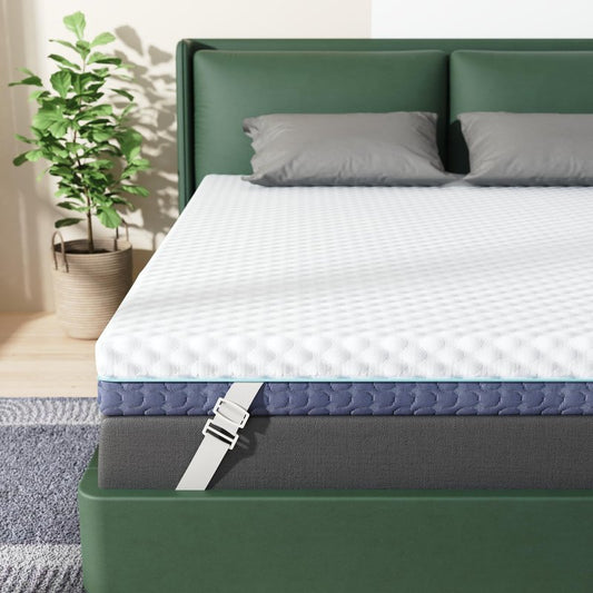 Releep 2 Inch Memory Foam Mattress Topper Queen Size, Soft Mattress Topper for Back Pain Relief, Orthopedic Bed Topper with 2-Sided Breathable Cover, Ergonomic 5-Zone Design, CertiPUR-US Certified