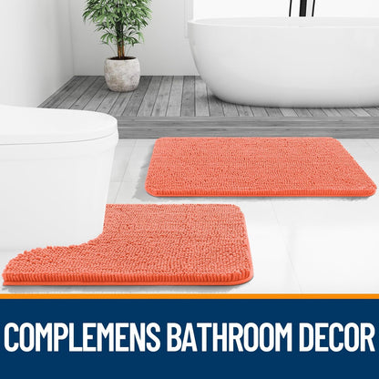 OLANLY Bath Rugs - Extra Soft Chenille, Quick-Dry, Machine Washable | 24x16 Coral Bathroom Mats