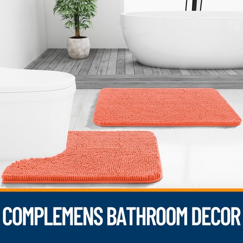 OLANLY Bathroom Rugs 24x16, Extra Soft Absorbent Chenille Bath Rugs, Rubber Backing Quick Dry, Machine Washable Bath Mats for Bathroom Floor, Tub and Shower, Home Decor Accessories, Coral